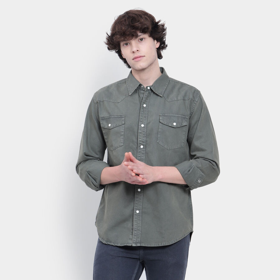 Men's Cotton Casual Shirt, Olive, large image number null